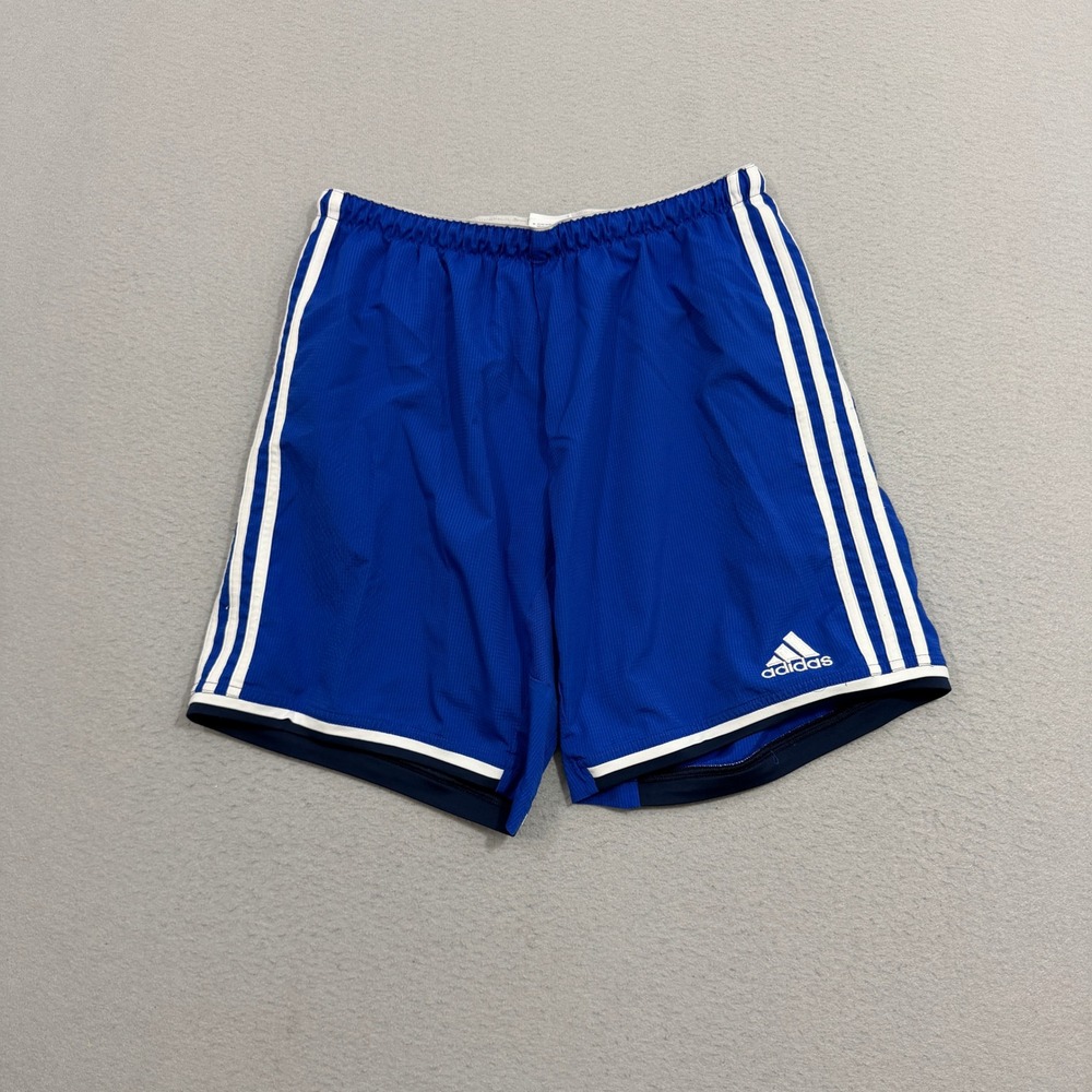 Adidas Shorts Mens Large Blue Adizero G70819 Soccer Athletic 3-Stripe Drawstring